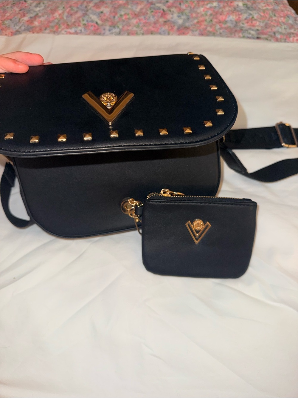 Valentino Orlandi Black Crossbody Bag with Coin Pouch